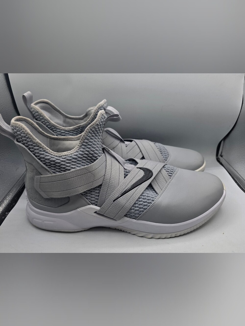 Nike Light Grey Cross-Strap Training Sneakers with Black Swoosh